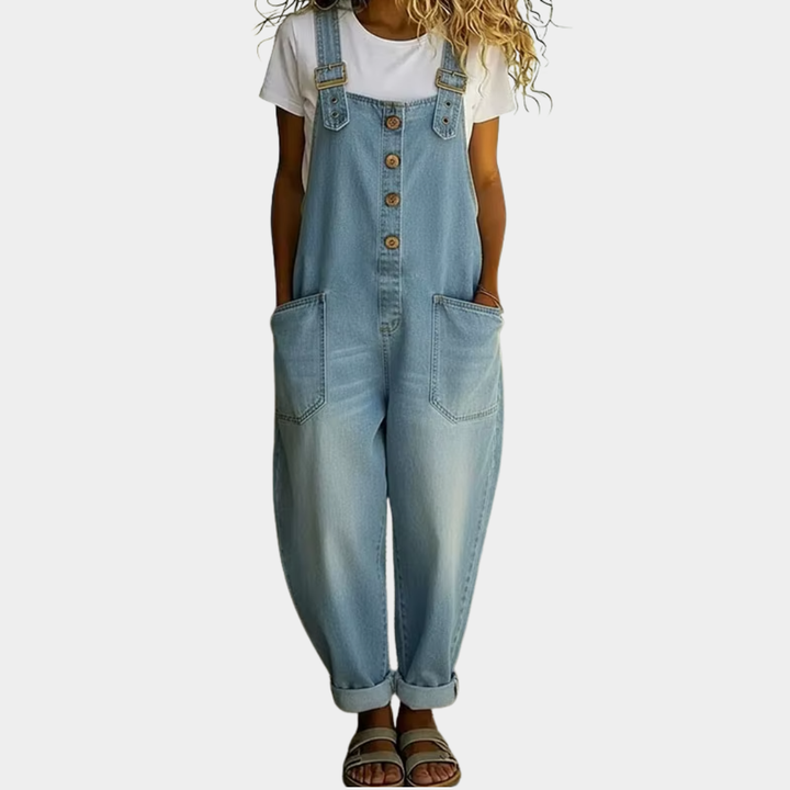 Kira | Vintage Soft Cotton Denim-Look Overalls with Adjustable straps