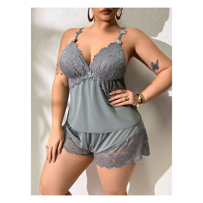 Satin Lace Pajama Set – Cami Top & Shorts