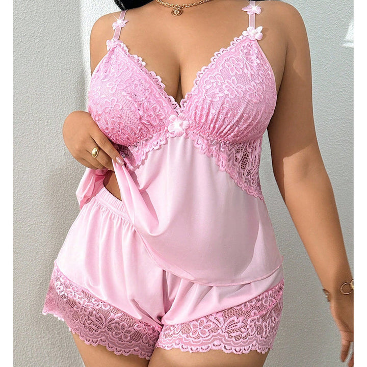 Satin Lace Pajama Set – Cami Top & Shorts