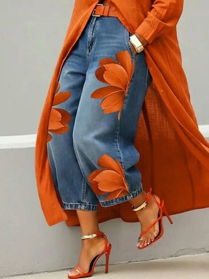 Analie - Linen Shirt Dress and Floral Jeans