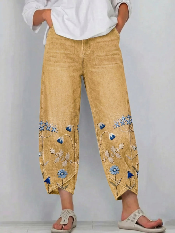 Floral Embroidered Relaxed Denim Pants