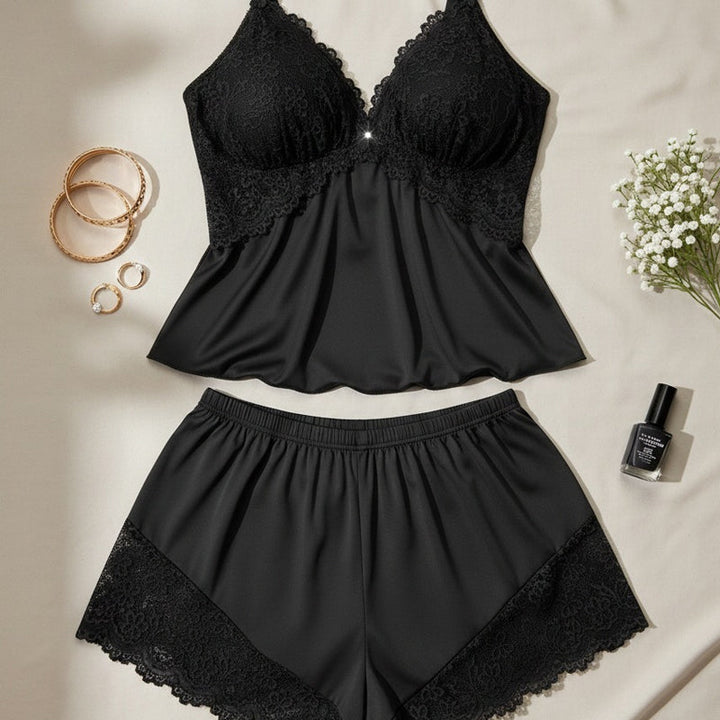Satin Lace Pajama Set – Cami Top & Shorts