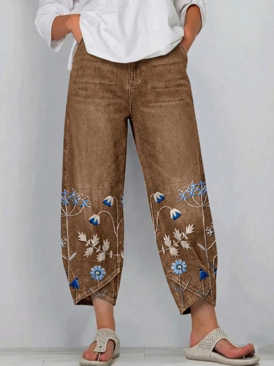 Floral Embroidered Relaxed Denim Pants