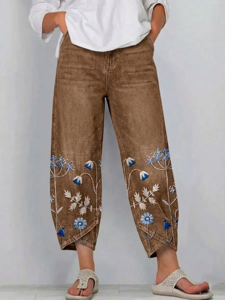 Floral Embroidered Relaxed Denim Pants