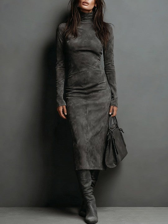 Robine | Long Sleeve Suede Midi Dress