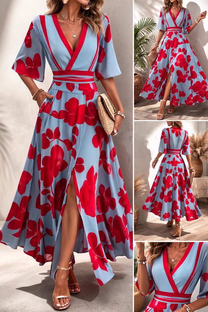 Noelle | Floral Spring Dress with V-Neck