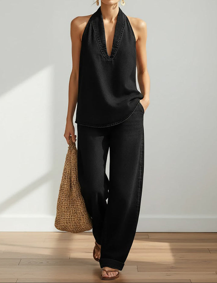 Rita | Vintage Washed Soft Denim-Look Two-Piece Set