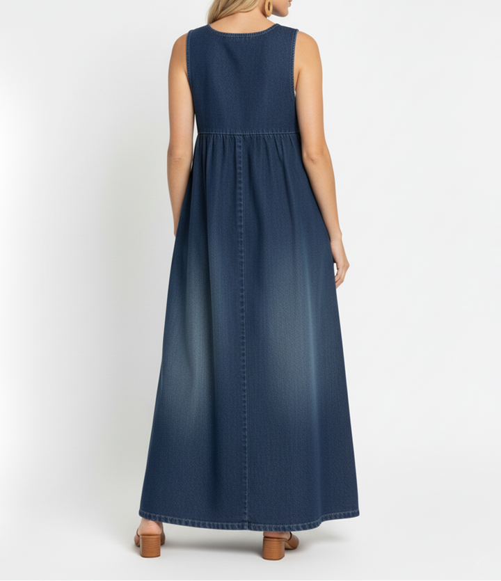 Ivy | Vintage Washed Soft Cotton Feel Denim Maxi Dress