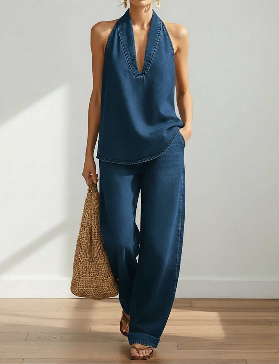 Rita | Vintage Washed Soft Denim-Look Two-Piece Set