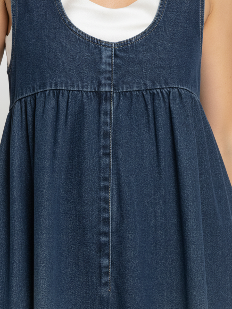 Ivy | Vintage Washed Soft Cotton Feel Denim Maxi Dress
