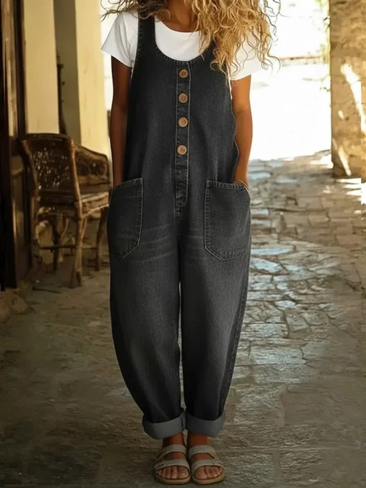 Grace | Vintage Washed Cotton Denim Overalls