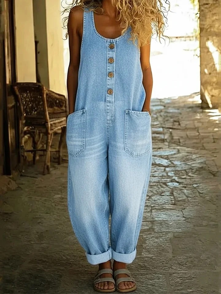 Grace | Vintage Washed Cotton Denim Overalls